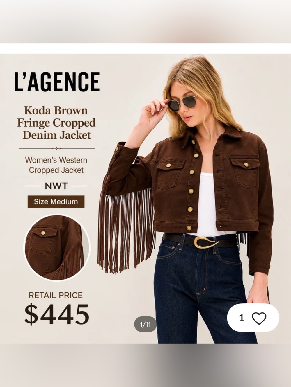 $445 LAGENCE Brown Fringe Crop Jacket -NWT small - Picture 4 of 7